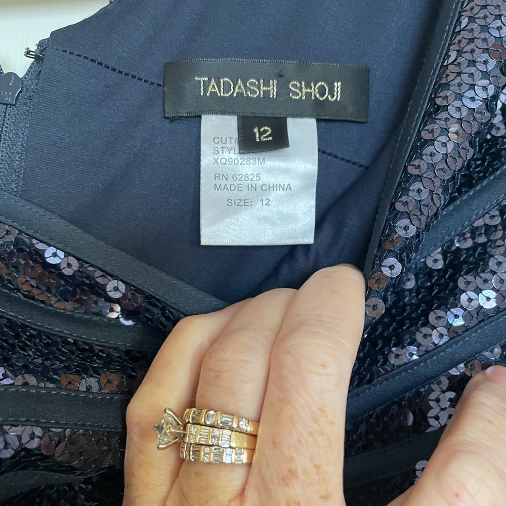 Tadashi Shoji Navy Blue Sequin Midi Dress - Picture 6 of 6